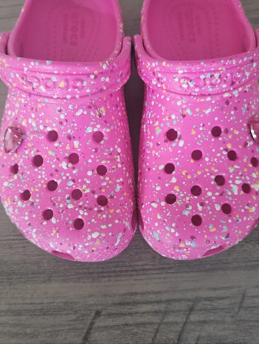 CROCS Kids Pink Paint Splatter Clogs Heart Jewel Toddler Girl C 11